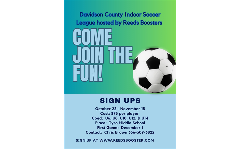 DAVIDSON COUNTY INDOOR SOCCER REGISTRATION NOW OPEN!